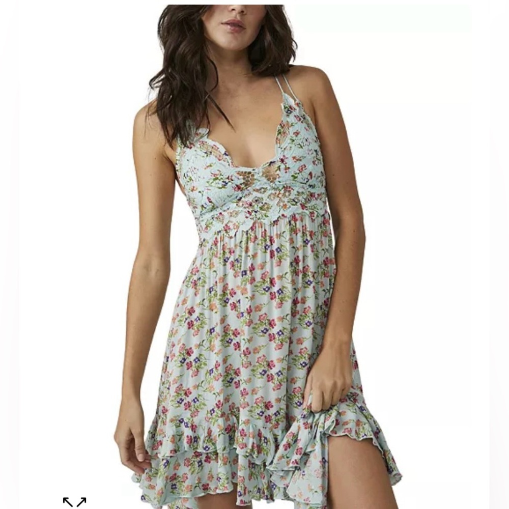 Free People Women's Adella Printed Mini Slip Dress blue with flowers size xs
